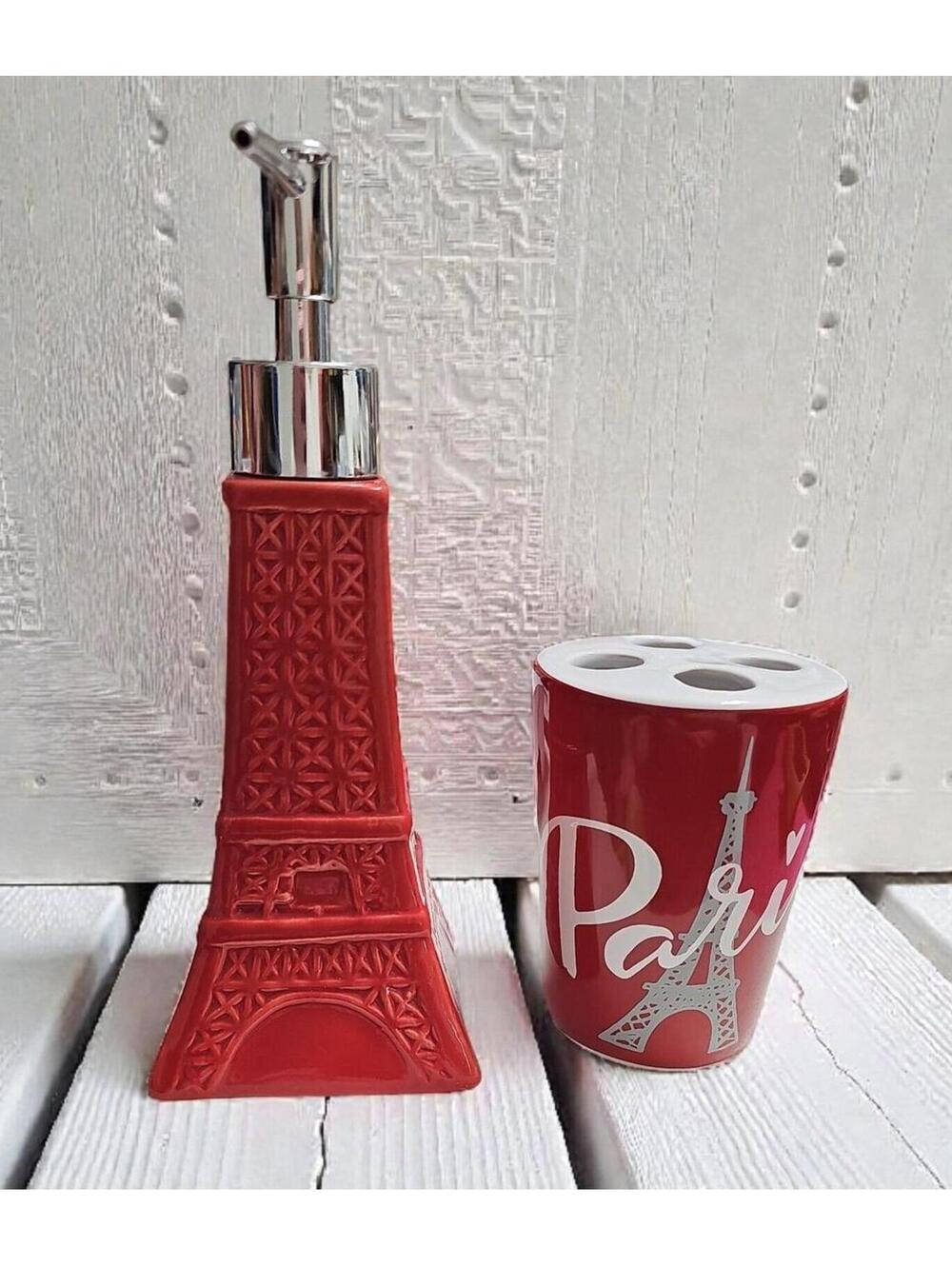 Bonjour Homes Paris Love 2-Piece Ceramic Bathroom Set with Eiffel Tower Pump